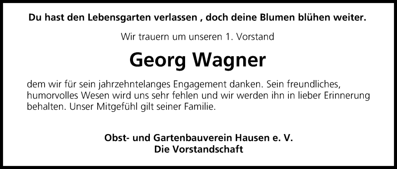  Traueranzeige für Georg Wagner vom 08.10.2019 aus MGO