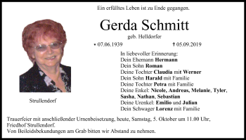 Traueranzeige von Gerda Schmitt
