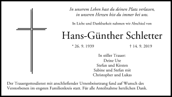 Anzeige von Hans-Günther Schletter von MGO