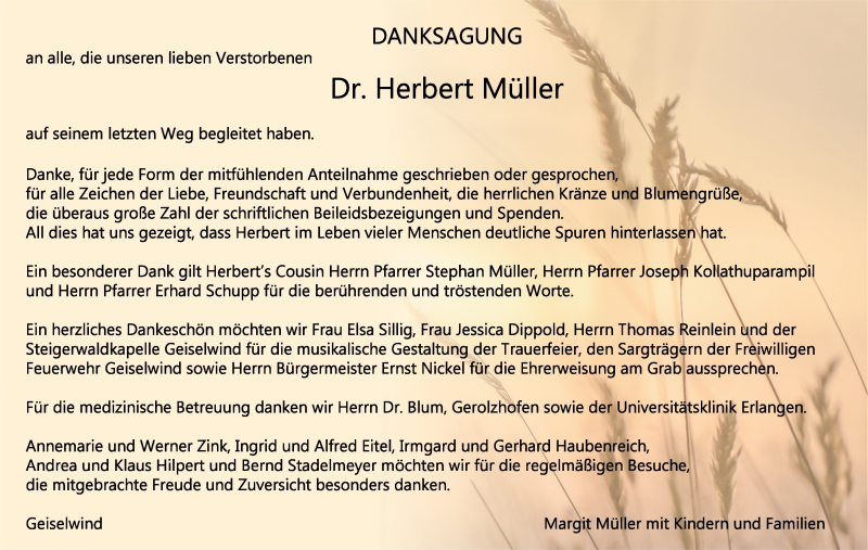  Traueranzeige für Herbert Müller vom 26.10.2019 aus MGO