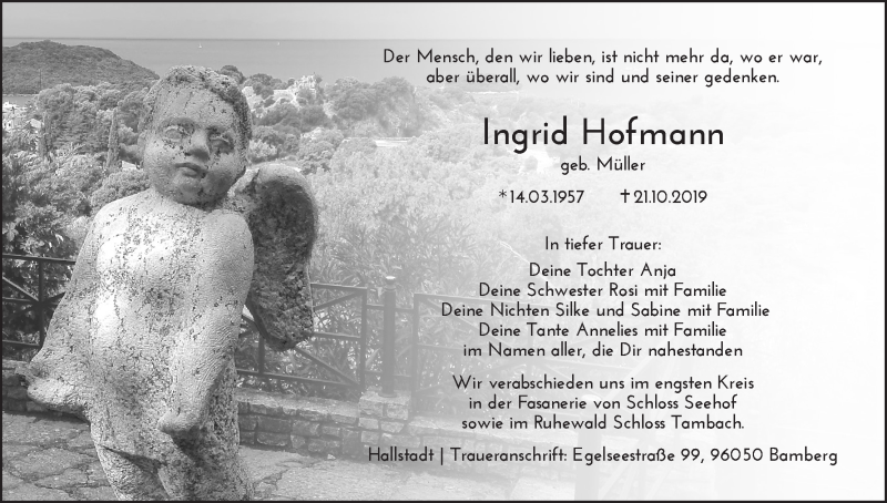  Traueranzeige für Ingrid Hofmann vom 24.10.2019 aus MGO