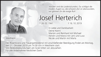 Anzeige von Josef Herterich von MGO