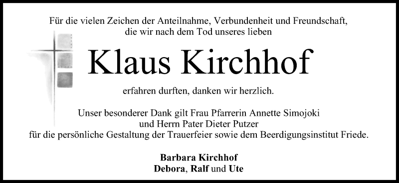  Traueranzeige für Klaus Kirchhof vom 26.10.2019 aus MGO