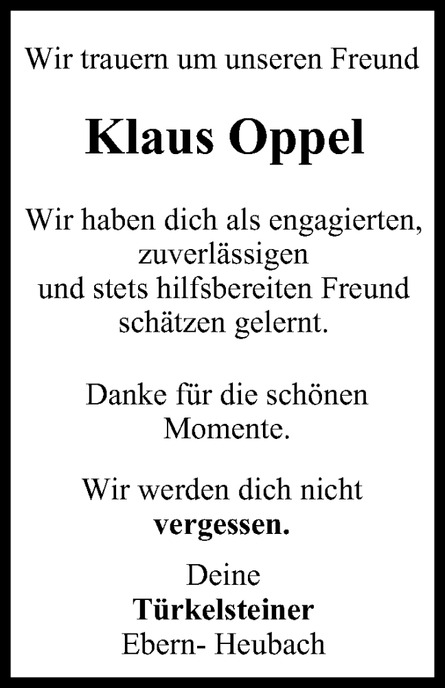  Traueranzeige für Klaus Oppel vom 09.10.2019 aus MGO