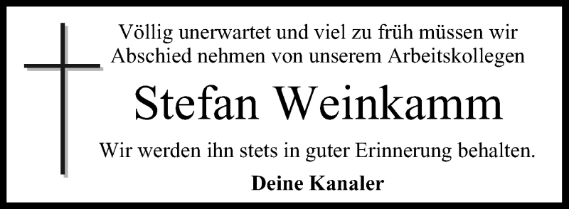  Traueranzeige für Stefan Weinkamm vom 01.10.2019 aus MGO