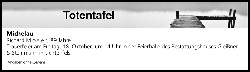 Traueranzeige für Totentafel vom 18.10.2019 vom 18.10.2019 aus MGO