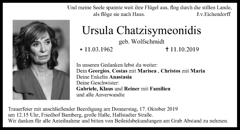  Traueranzeige für Ursula Chatzisymeonidis vom 15.10.2019 aus MGO