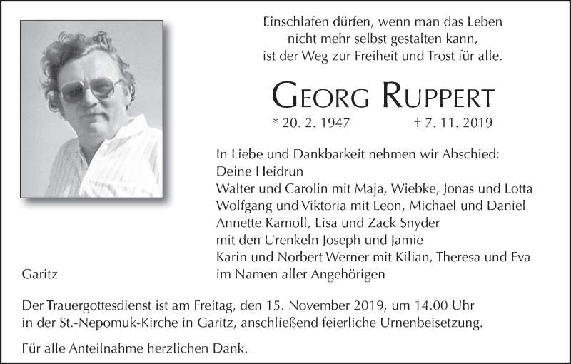  Traueranzeige für Georg Ruppert vom 12.11.2019 aus MGO