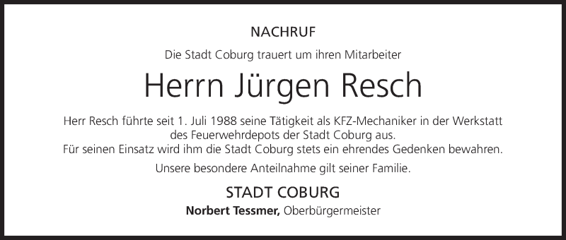  Traueranzeige für Jürgen Resch vom 22.11.2019 aus MGO