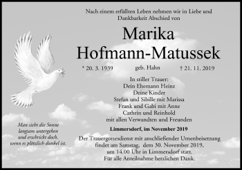 Anzeige von Marika Hofmann-Matussek von MGO