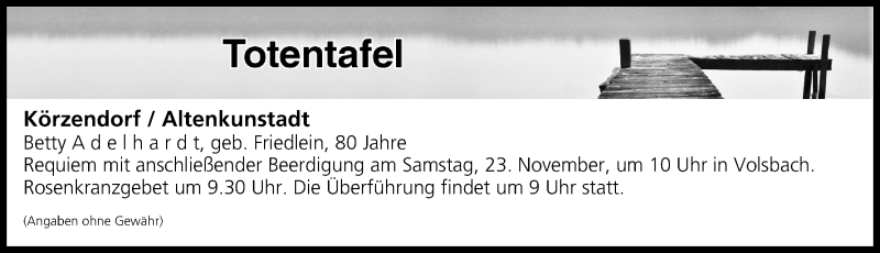  Traueranzeige für Totentafel vom 23.11.2019 vom 23.11.2019 aus MGO
