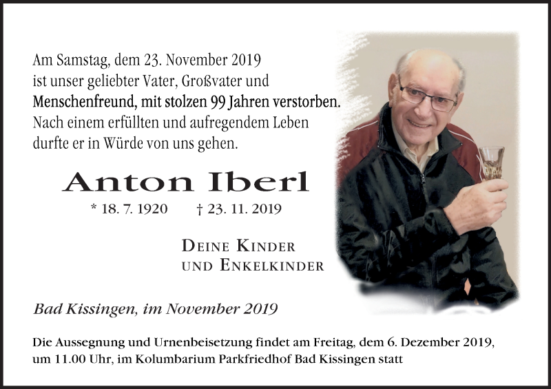  Traueranzeige für Anton Iberl vom 30.11.2019 aus MGO