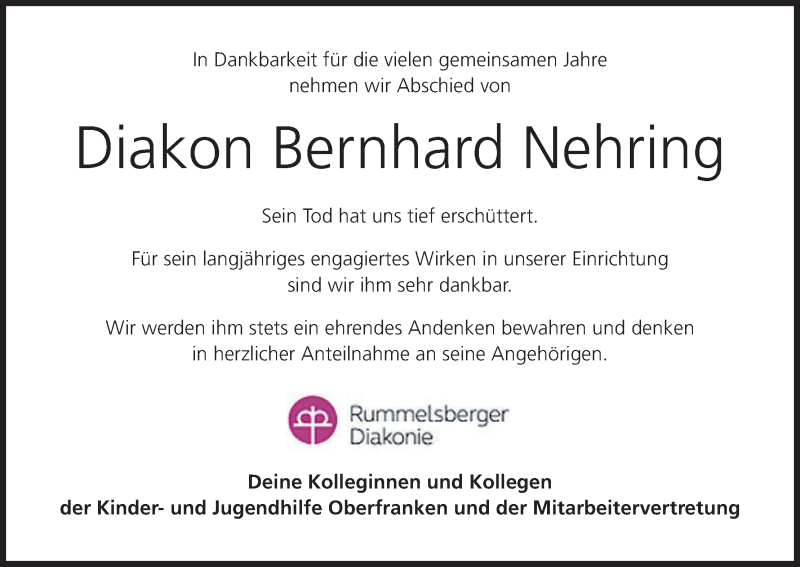  Traueranzeige für Bernhard Nehring vom 05.12.2019 aus MGO