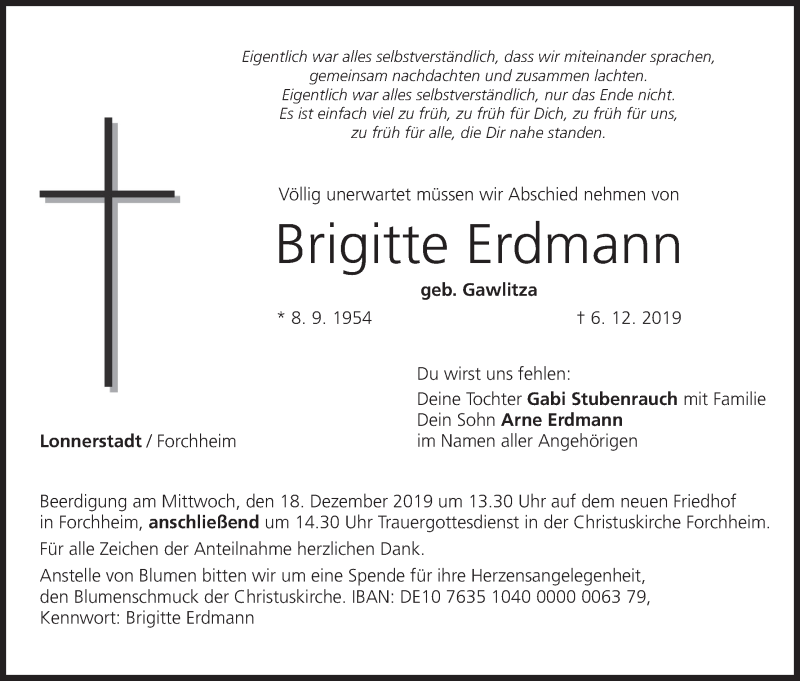  Traueranzeige für Brigitte Erdmann vom 14.12.2019 aus MGO
