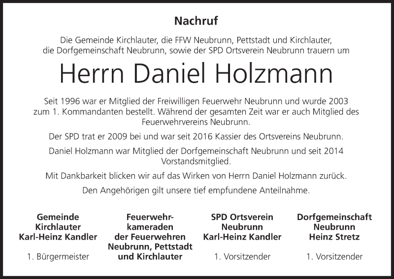  Traueranzeige für Daniel Holzmann vom 03.12.2019 aus MGO
