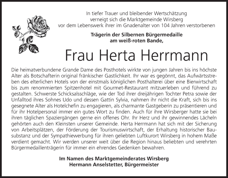  Traueranzeige für Herta Herrmann vom 30.11.2019 aus MGO