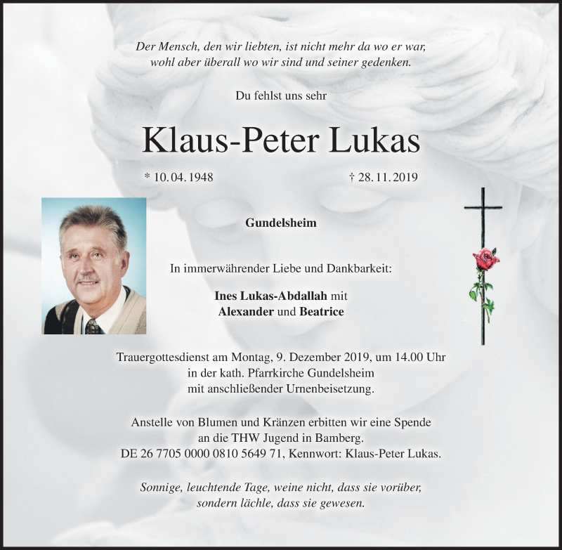  Traueranzeige für Klaus-Peter Lukas vom 05.12.2019 aus MGO