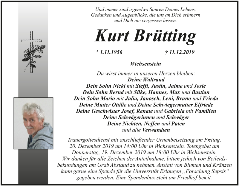  Traueranzeige für Kurt Brütting vom 18.12.2019 aus MGO