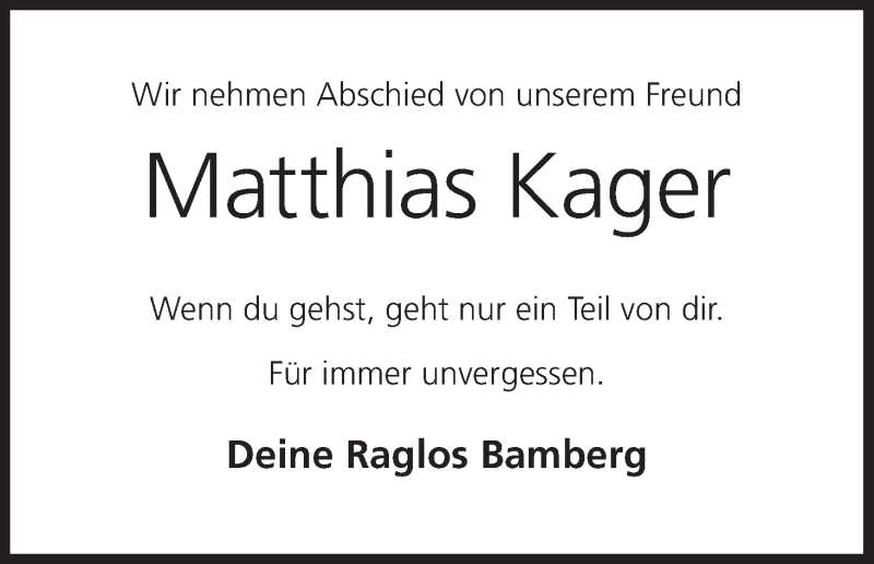  Traueranzeige für Matthias Kager vom 07.12.2019 aus MGO