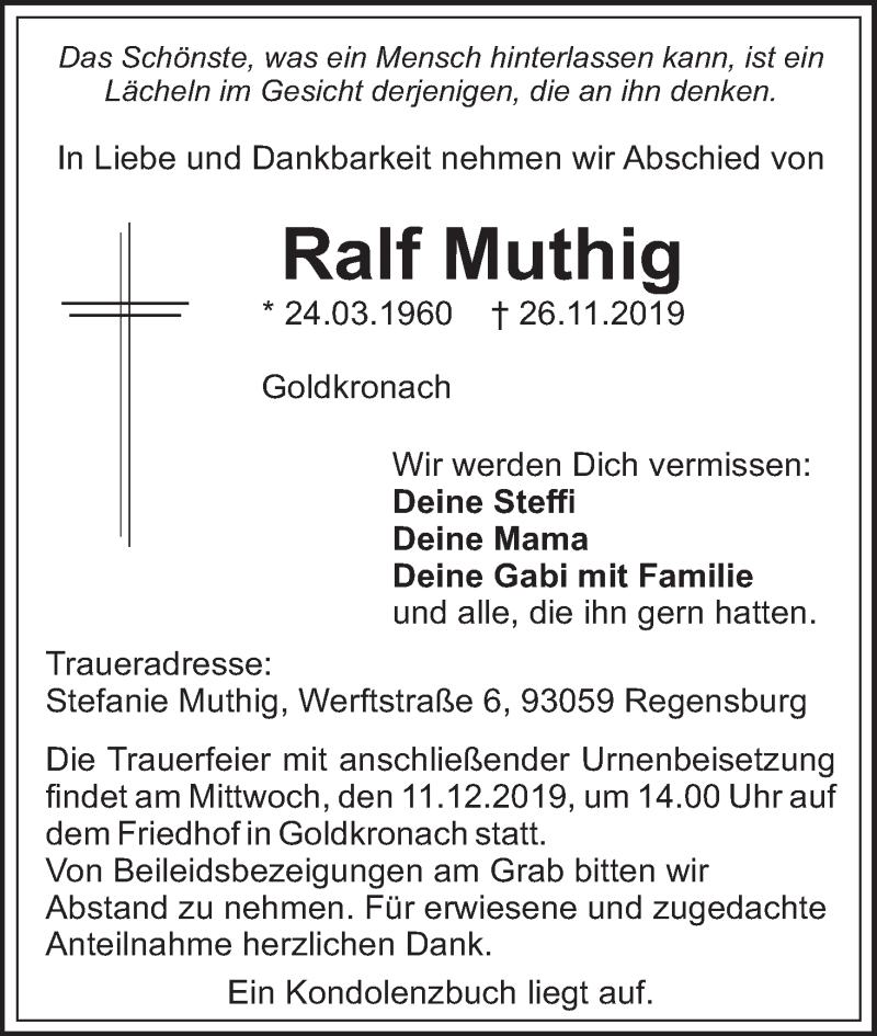  Traueranzeige für Ralf Muthig vom 07.12.2019 aus MGO