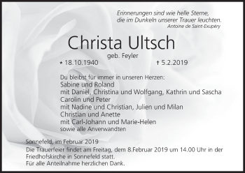 Anzeige von Christa Ultsch von MGO