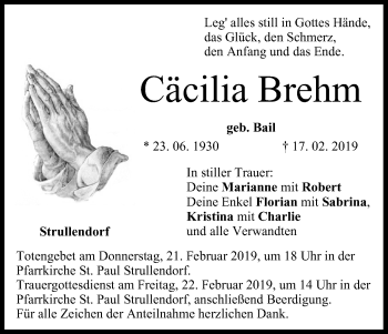 Anzeige von Cäcilia Brehm von MGO