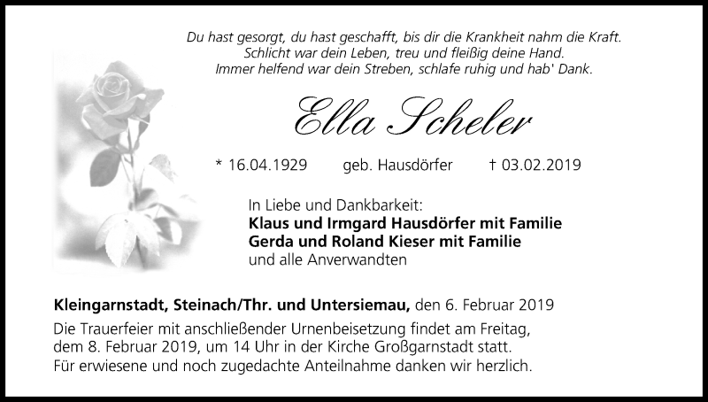  Traueranzeige für Ella Scheler vom 06.02.2019 aus MGO