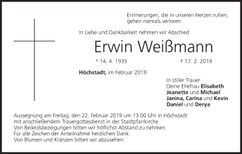 Anzeige von Erwin Weißmann von MGO