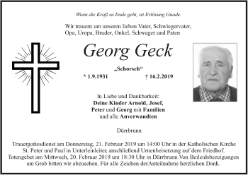 Anzeige von Georg Geck von MGO