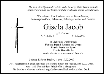 Anzeige von Gisela Jacob von MGO