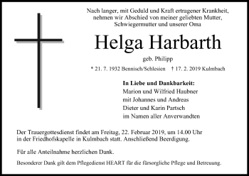 Anzeige von Helga Harbarth von MGO