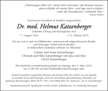 Anzeige von Helmut Katzenberger von MGO