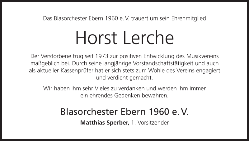  Traueranzeige für Horst Lerche vom 23.02.2019 aus MGO