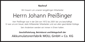 Anzeige von Johann Preißinger von MGO