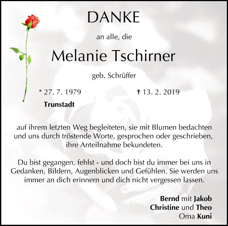  Traueranzeige für Melanie Tschirner vom 23.02.2019 aus MGO