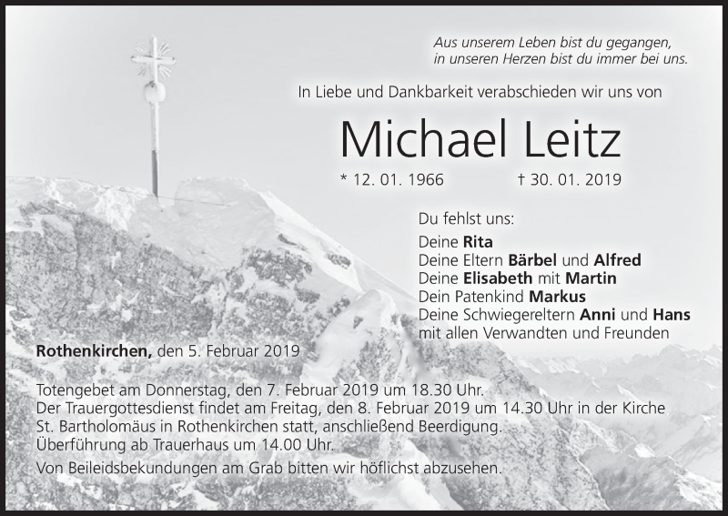  Traueranzeige für Michael Leitz vom 05.02.2019 aus MGO