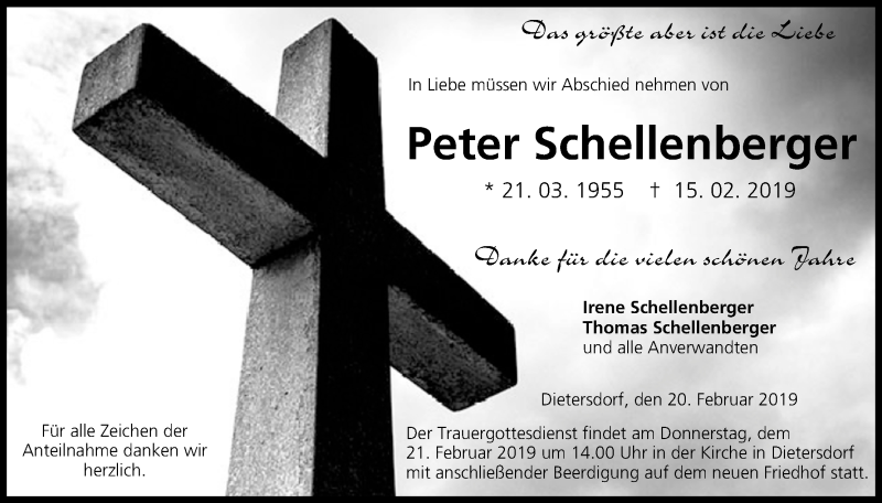  Traueranzeige für Peter Schellenberger vom 20.02.2019 aus MGO