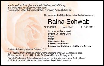 Anzeige von Raina Schwab von MGO