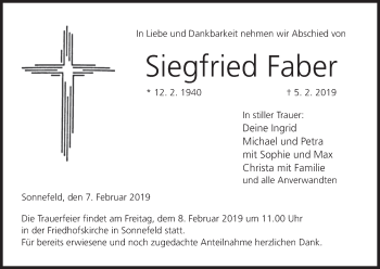 Anzeige von Siegfried Faber von MGO