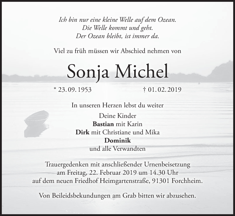 Traueranzeige für Sonja Michel vom 16.02.2019 aus MGO