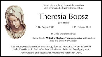 Anzeige von Theresia Boosz von MGO