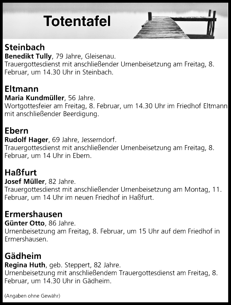  Traueranzeige für Totentafel vom 07.02.2019 vom 07.02.2019 aus MGO
