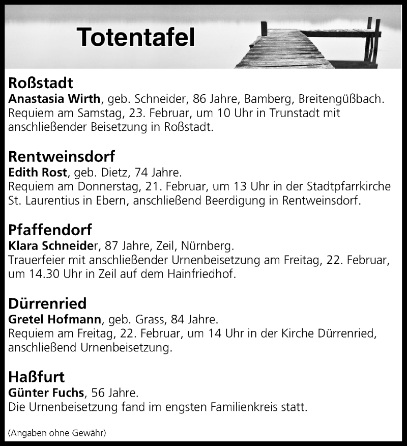  Traueranzeige für Totentafel vom 21.02.2019 vom 21.02.2019 aus MGO