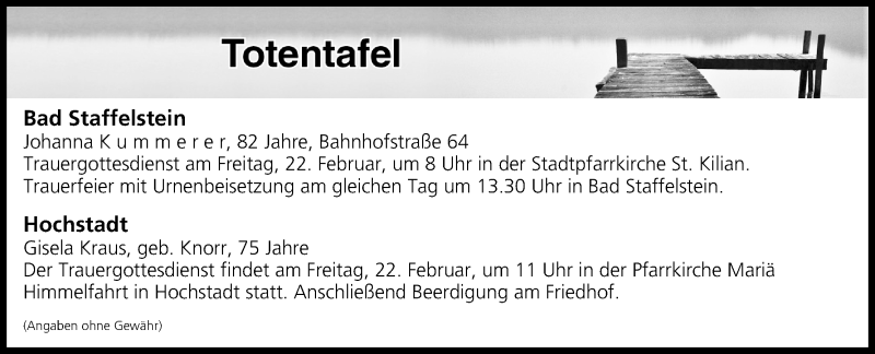  Traueranzeige für Totentafel vom 21.02.2019 vom 21.02.2019 aus MGO
