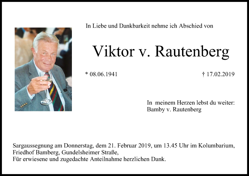  Traueranzeige für Viktor v. Rautenberg vom 20.02.2019 aus MGO