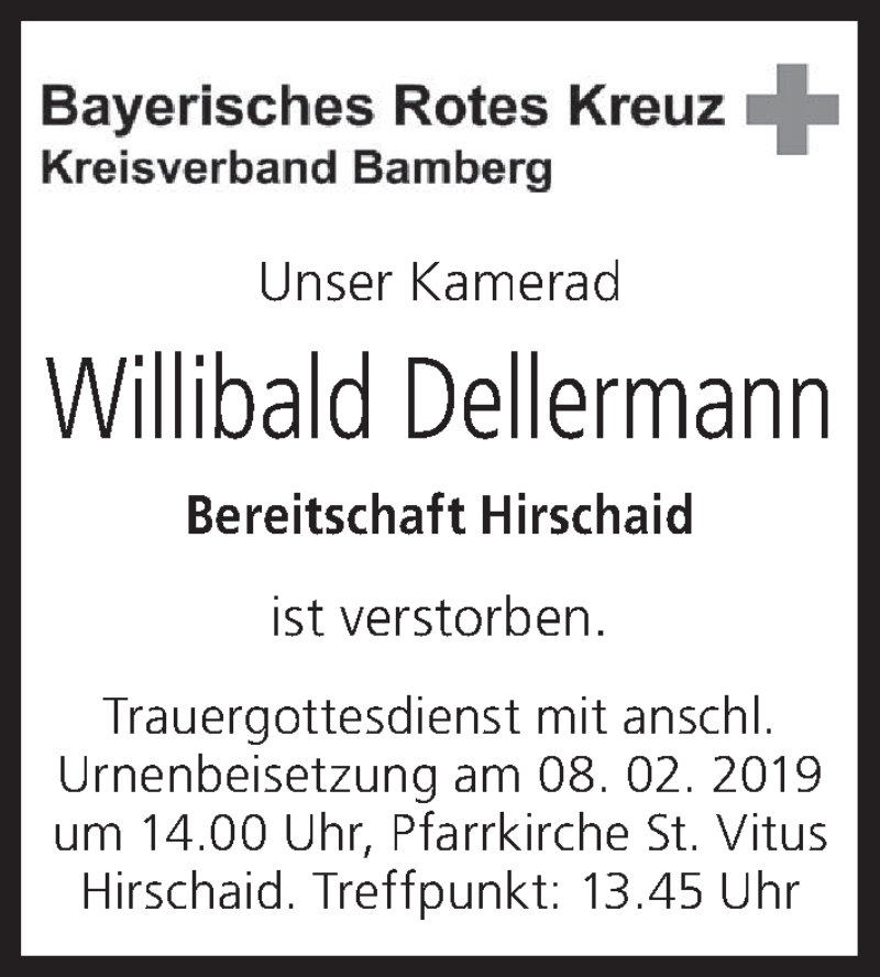  Traueranzeige für Willibald Dellermann vom 06.02.2019 aus MGO