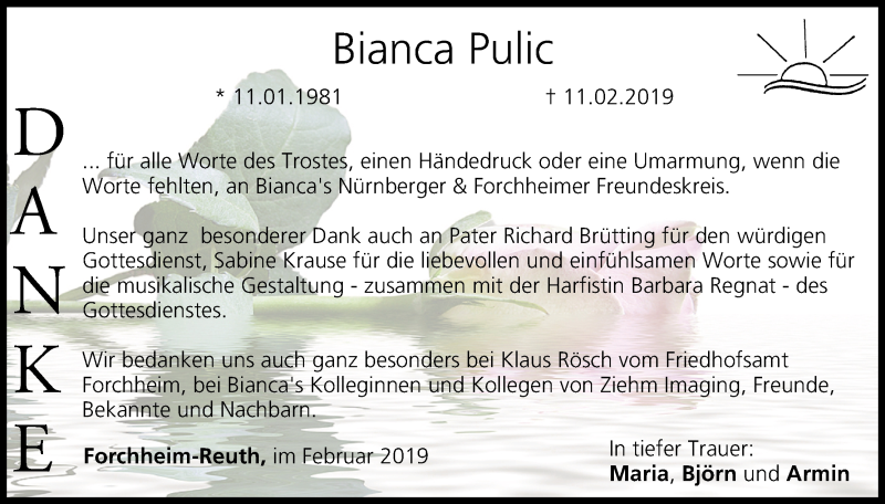  Traueranzeige für Bianca Pulic vom 02.03.2019 aus MGO