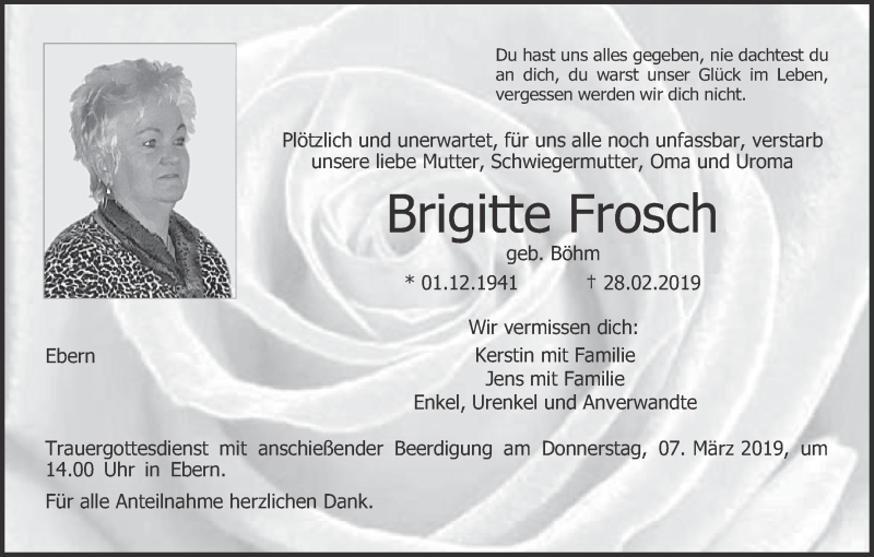  Traueranzeige für Brigitte Frosch vom 05.03.2019 aus MGO