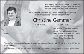 Anzeige von Christine Gemmer von MGO