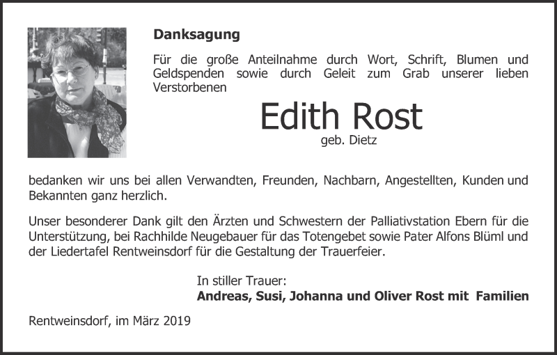  Traueranzeige für Edith Rost vom 02.03.2019 aus MGO